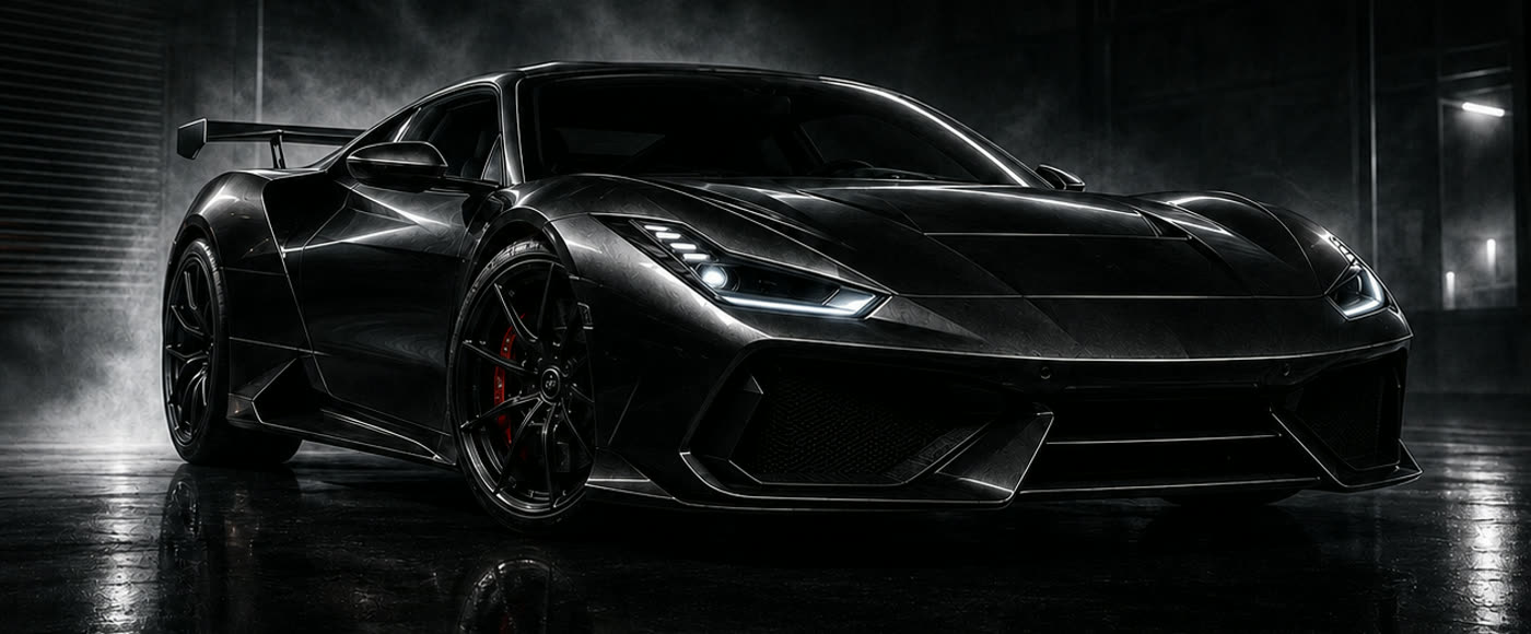 Dark performance coupe in the Prime Spec Motorcars showroom
